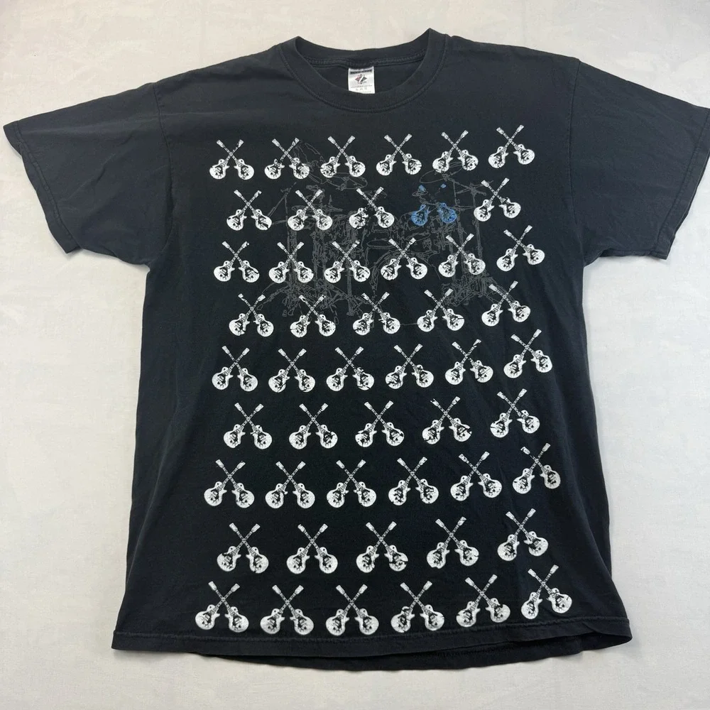 Y2K Guitar Drum Band Graphic T Shirt Mens XL Black Rock Music Jerzees Cotton